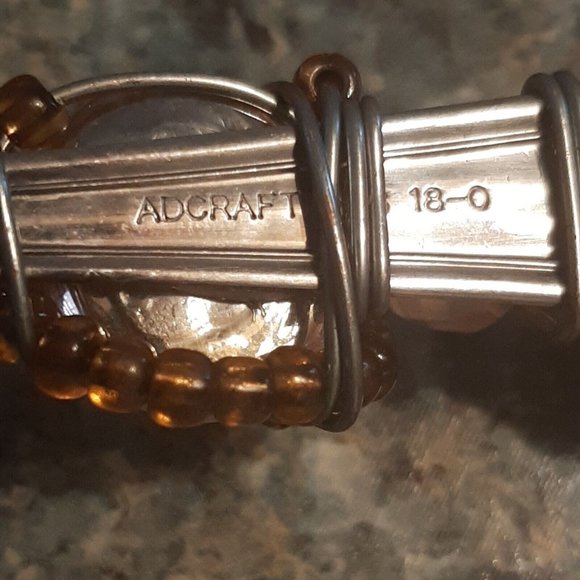 2 Jeweled Beaded Wire Hors d'Oeuvre Utensil Knife Fork Stainless Appetizer Amber - Picture 8 of 9